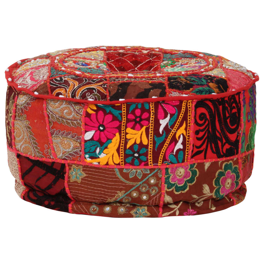 Pouf Patchwork Rotondo Fatto a Mano in Cotone 40x20 cm Rosso cod mxl 62504