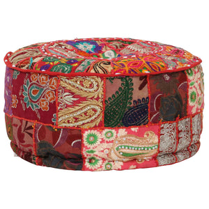 Pouf Patchwork Rotondo Fatto a Mano in Cotone 40x20 cm Rosso cod mxl 62504