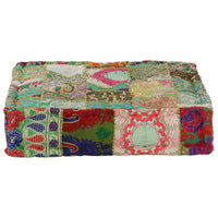 Pouf Patchwork in Cotone Fatto a Mano Quadrato 50x50x12cm Verde 246576