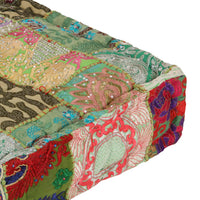 Pouf Patchwork in Cotone Fatto a Mano Quadrato 50x50x12cm Verde 246576