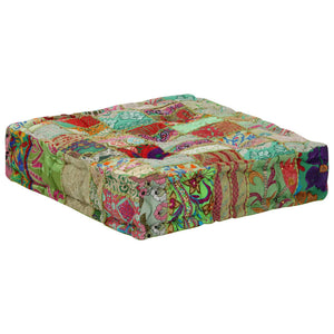 Pouf Patchwork in Cotone Fatto a Mano Quadrato 50x50x12cm Verde 246576