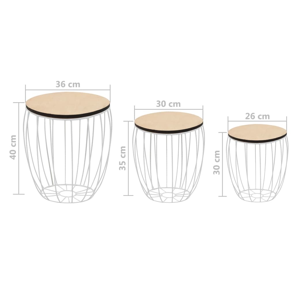 Set Tavolini da Caffè 3 pz in Multistrato di Pioppo e Acciaio cod mxl 14600