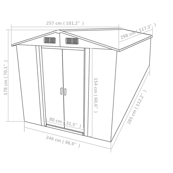 Capanno da Giardino 257x298x178 cm in Metallo Grigio cod mxl 65908