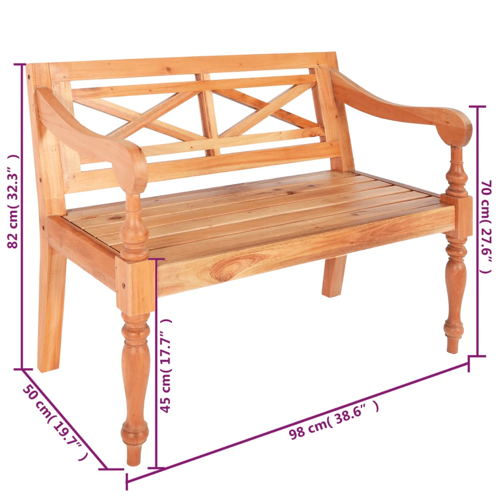 vidXL Panchina Batavia 98 cm Legno Massello di Mogano Marrone Chiaro cod mxl 49001