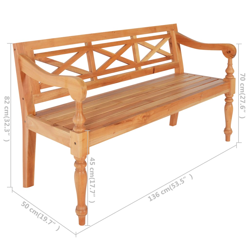 Panchina Batavia 136 cm Legno Massello di Mogano Marrone Chiaro 246970