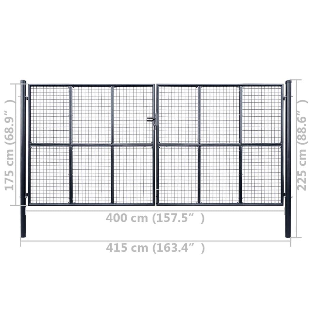 Cancello per Giardino in Acciaio Zincato Grigio 400x175 cm 143378