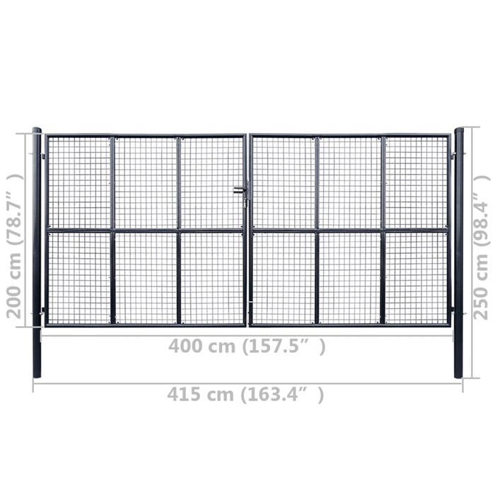 Cancello per Giardino in Acciaio Zincato Grigio 400x200 cm 