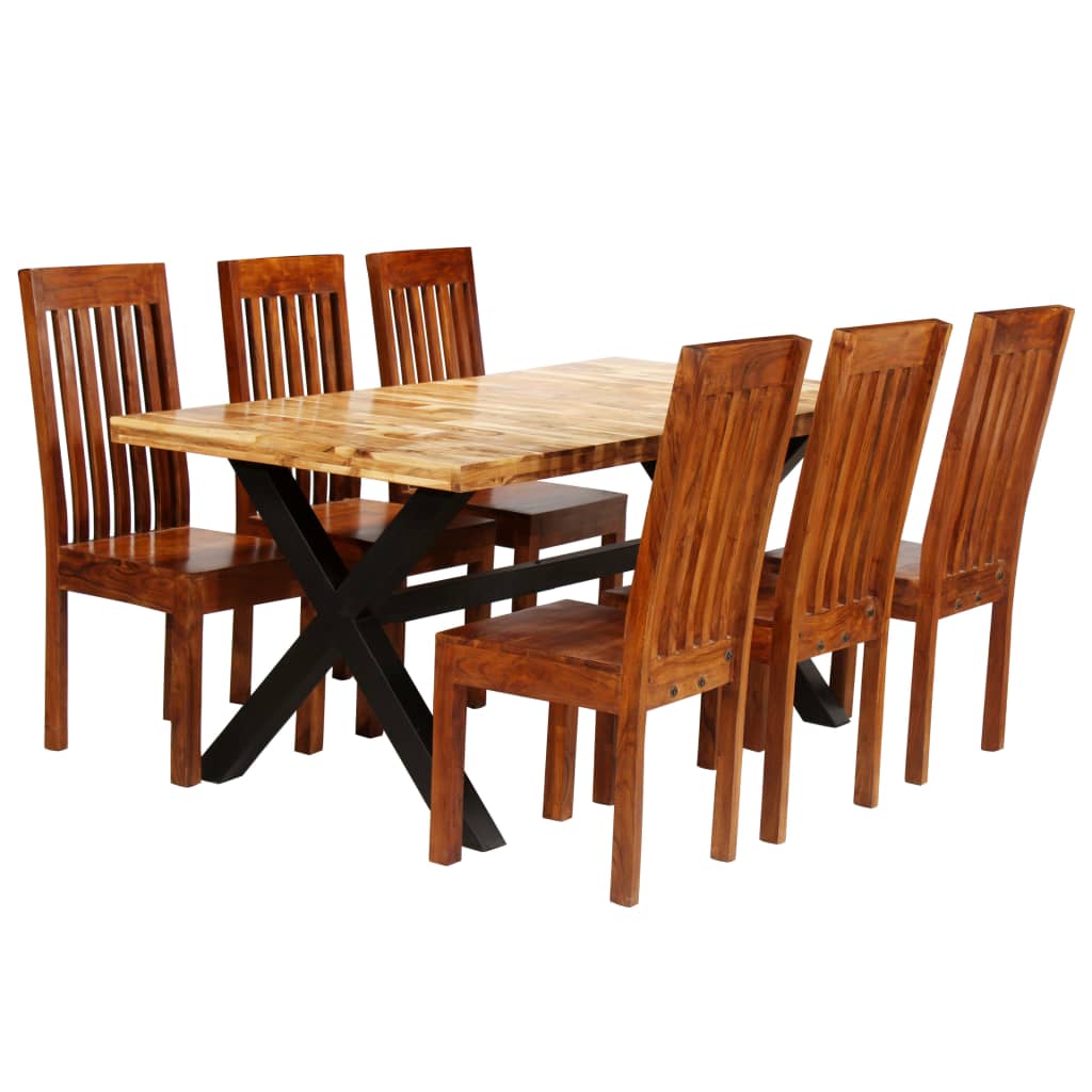 Set Tavolo da Pranzo 7 pz Legno Massello di Acacia e Mango cod mxl 14204