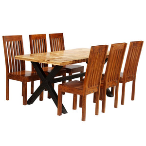 Set Tavolo da Pranzo 7 pz Legno Massello di Acacia e Mango cod mxl 14204