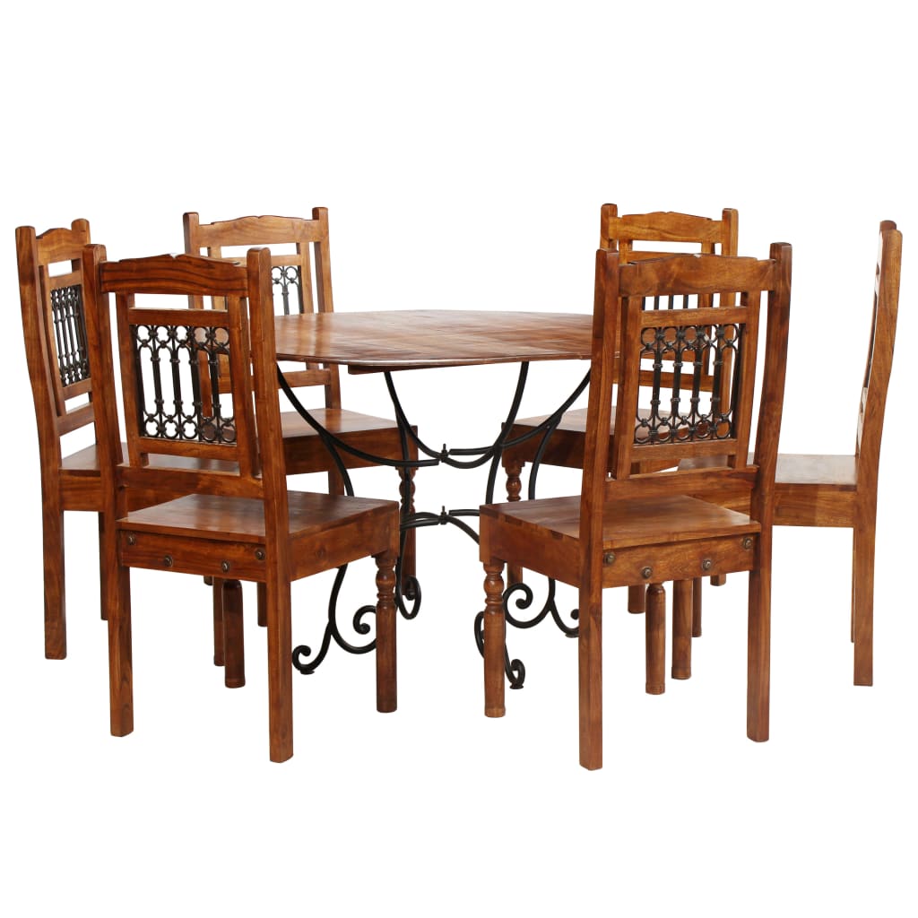 Set Tavolo da Pranzo 7 pz in Legno Massello di Acacia 275338