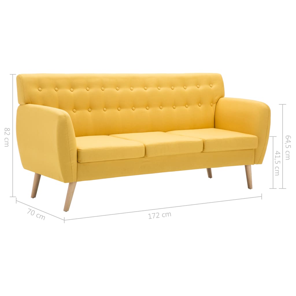 Divano a 3 Posti Rivestito in Tessuto 172x70x82 cm Giallo 247127