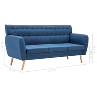 Divano a 3 Posti in Stoffa Imbottito 172x70x82cm Blu cod mxl 5842