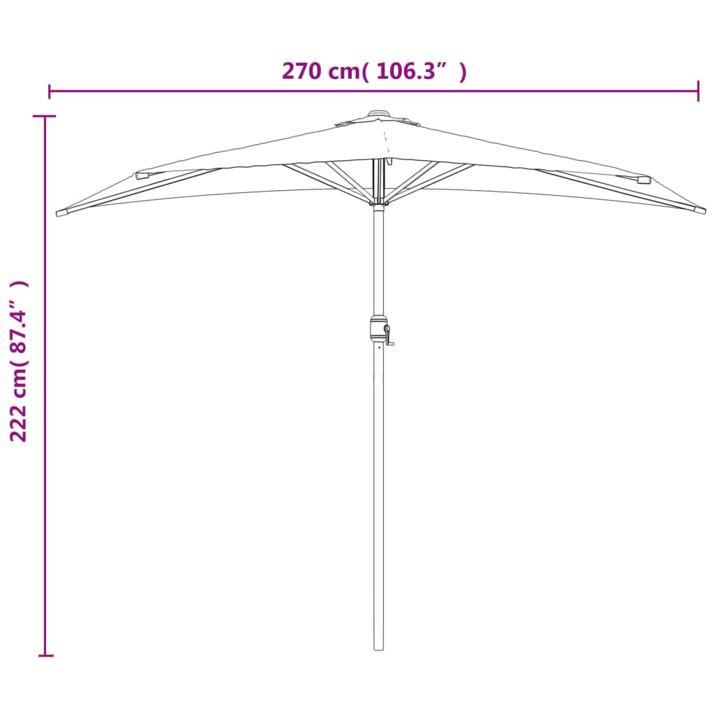 Ombrellone Balcone Palo Alluminio Antracite 270x144 cm a Metà 44589