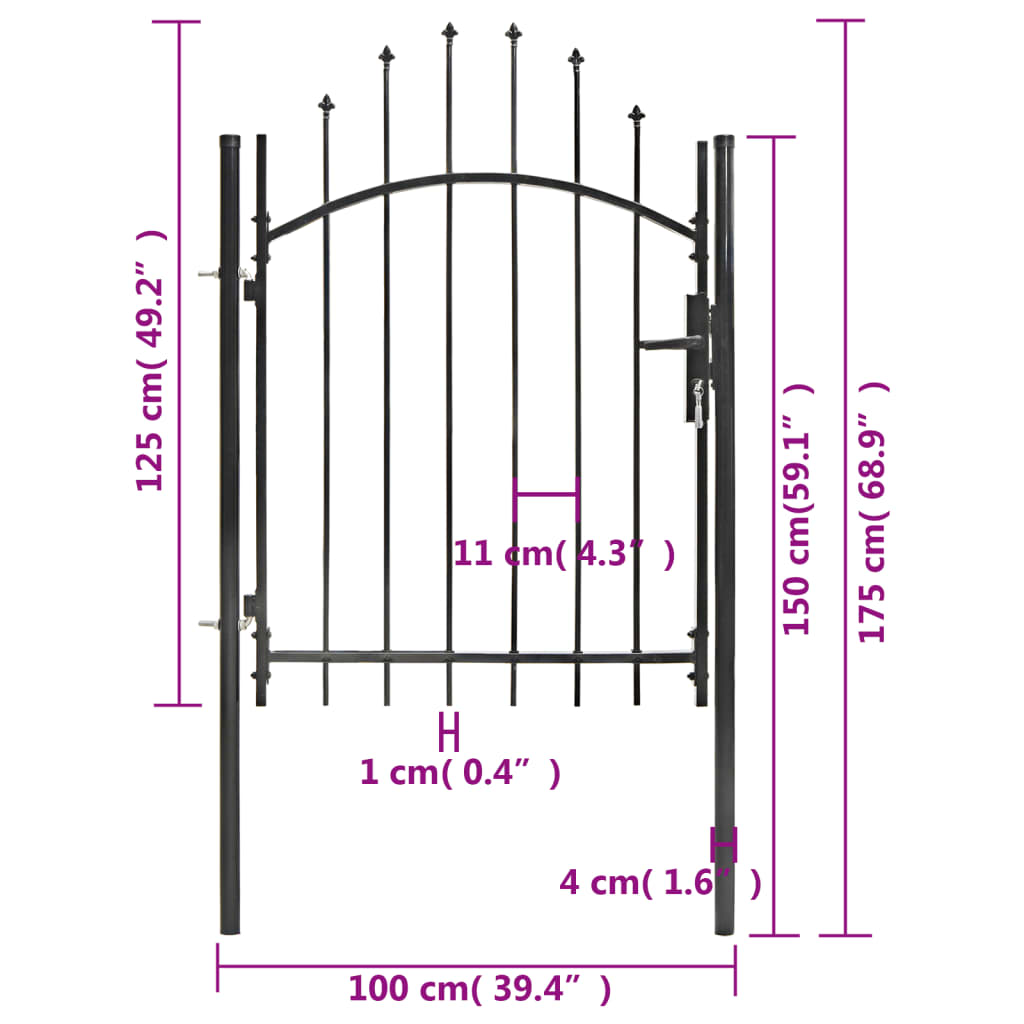 Cancello da Giardino in Acciaio 1x1,75 m Nero 143059