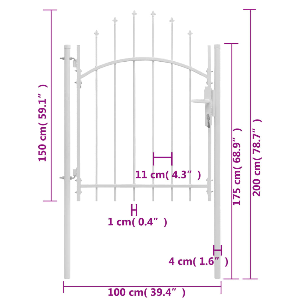 Cancello da Giardino in Acciaio 1x2 m Bianco cod mxl 42719