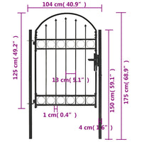 Cancello per Recinzione ad Arco in Acciaio 100x125 cm Nero 143085