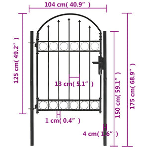 Cancello per Recinzione ad Arco in Acciaio 100x125 cm Nero 143085