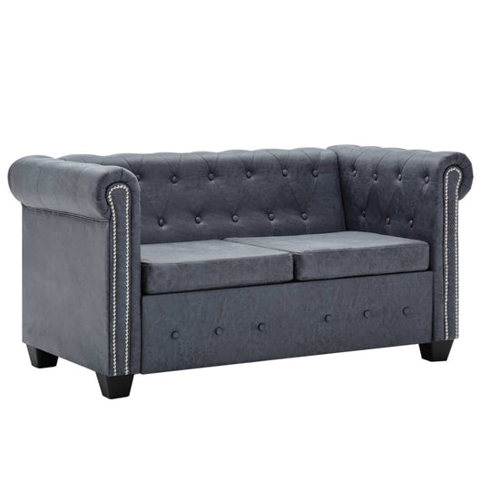 Divano Chesterfield a 2 Posti in Finta Pelle Scamosciata Grigia 247131