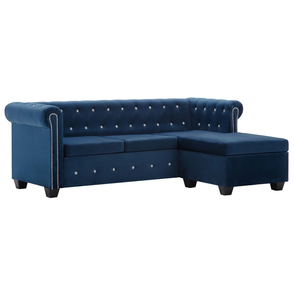 Divano Chesterfield a L in Velluto 199x142x72 cm Blu 247142