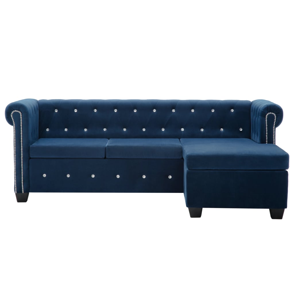 Divano Chesterfield a L in Velluto 199x142x72 cm Blu 247142