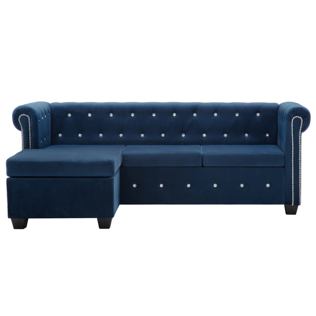 Divano Chesterfield a L in Velluto 199x142x72 cm Blu 247142