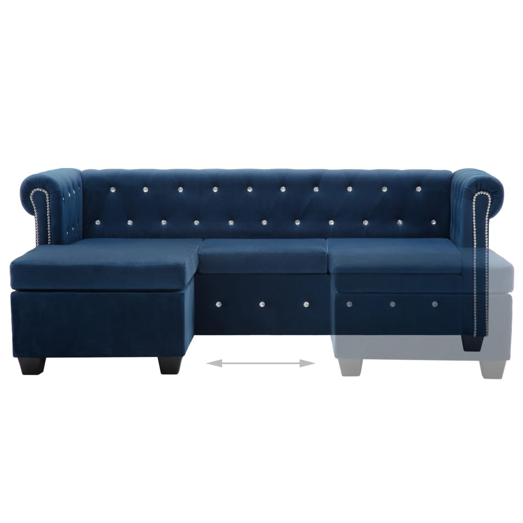 Divano Chesterfield a L in Velluto 199x142x72 cm Blu 247142