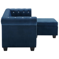 Divano Chesterfield a L in Velluto 199x142x72 cm Blu 247142