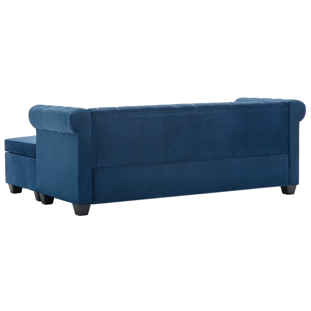 Divano Chesterfield a L in Velluto 199x142x72 cm Blu 247142