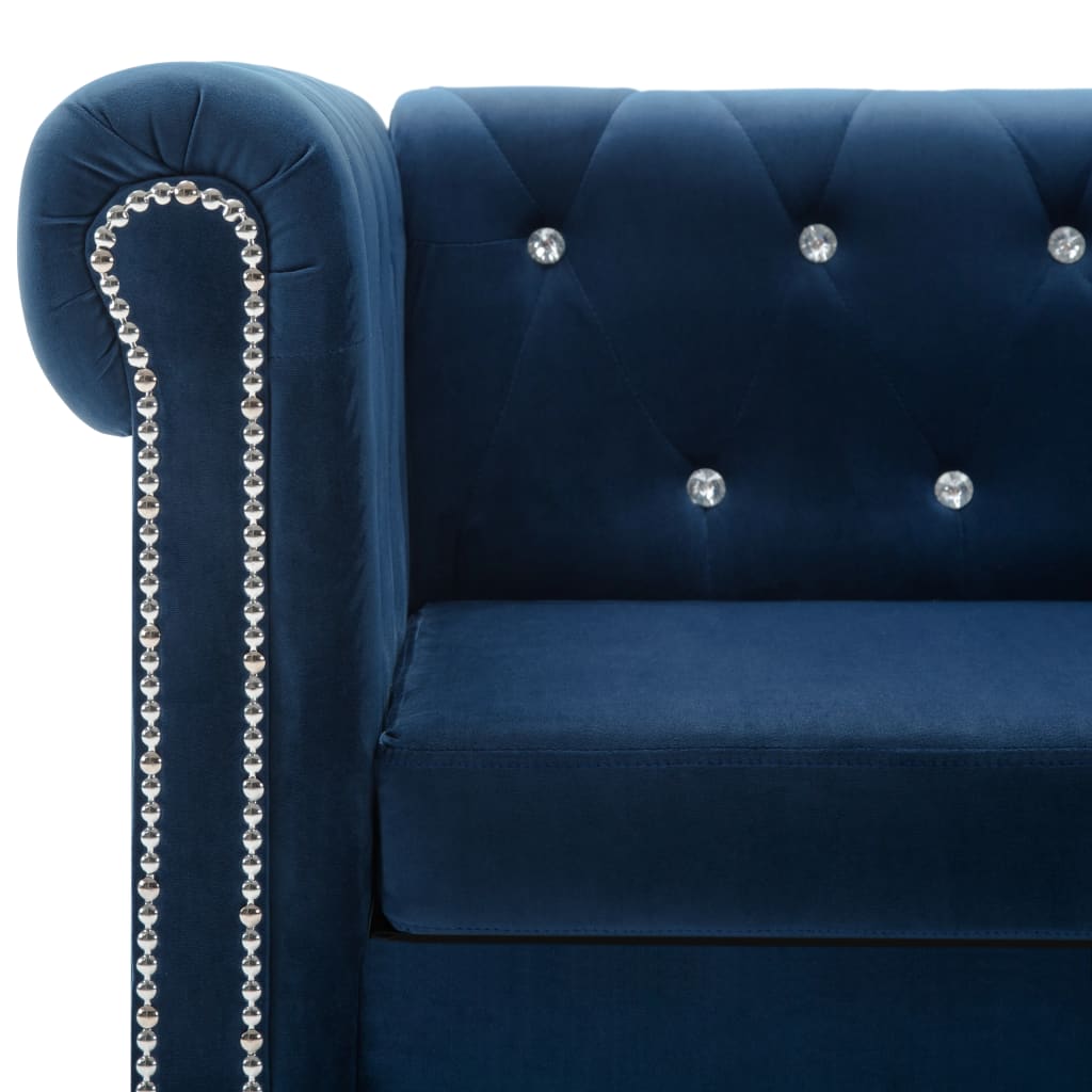 Divano Chesterfield a L in Velluto 199x142x72 cm Blu 247142