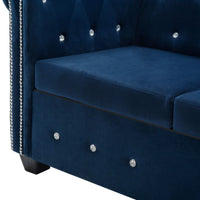 Divano Chesterfield a L in Velluto 199x142x72 cm Blu 247142