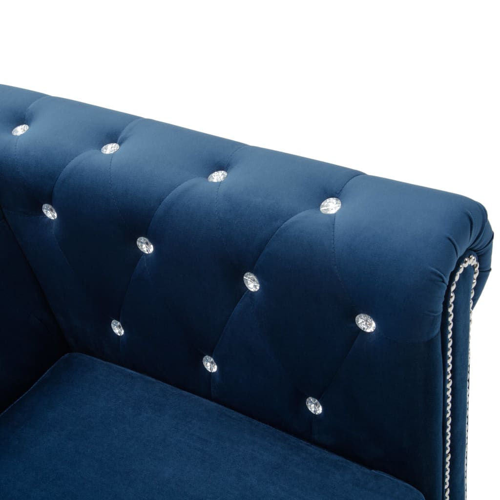 Divano Chesterfield a L in Velluto 199x142x72 cm Blu 247142