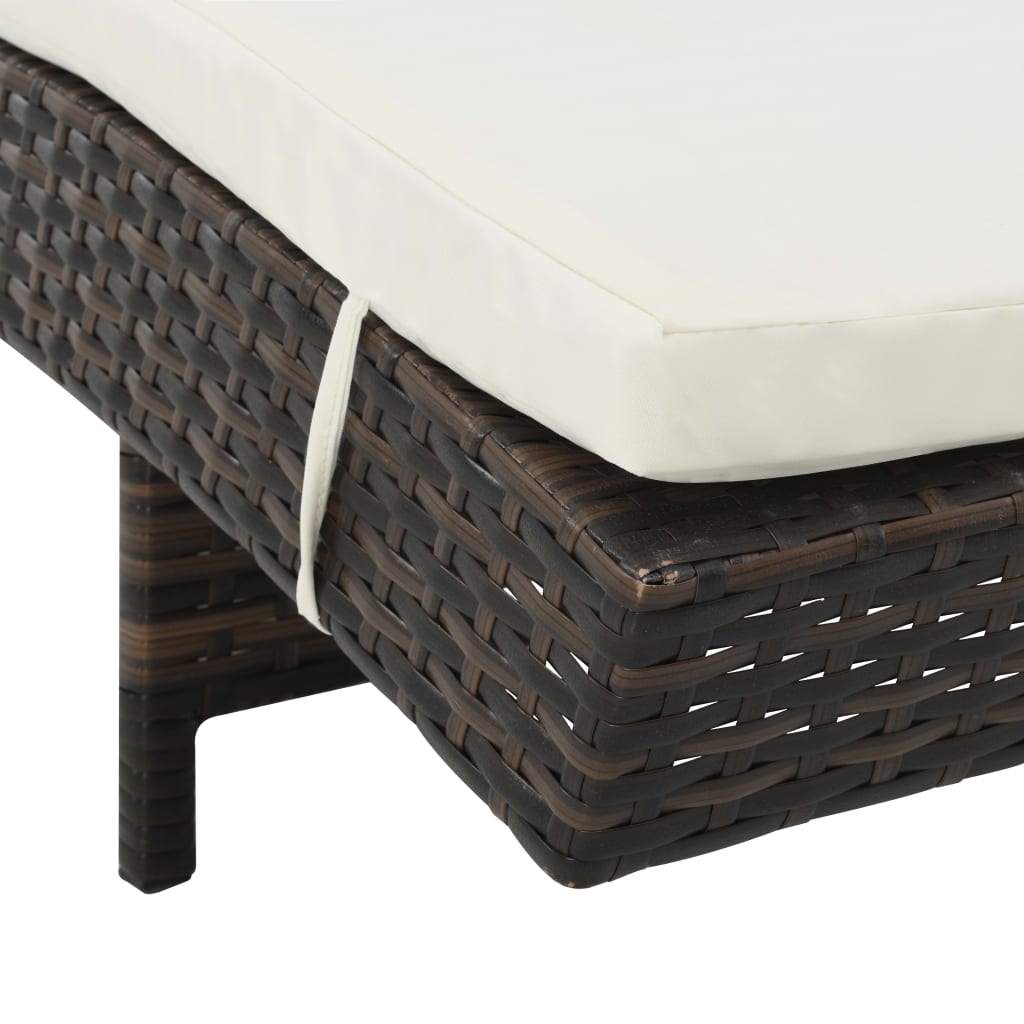 Lettino Prendisole con Ruote e Cuscino in Polyrattan Marrone cod mxl 16437