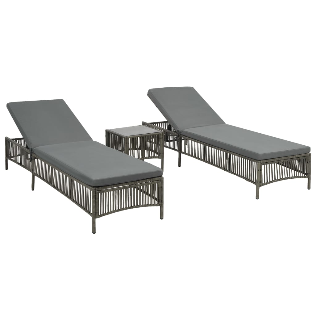 Lettini Prendisole 2 pz con Tavolino in Polyrattan Grigio cod mxl 23397