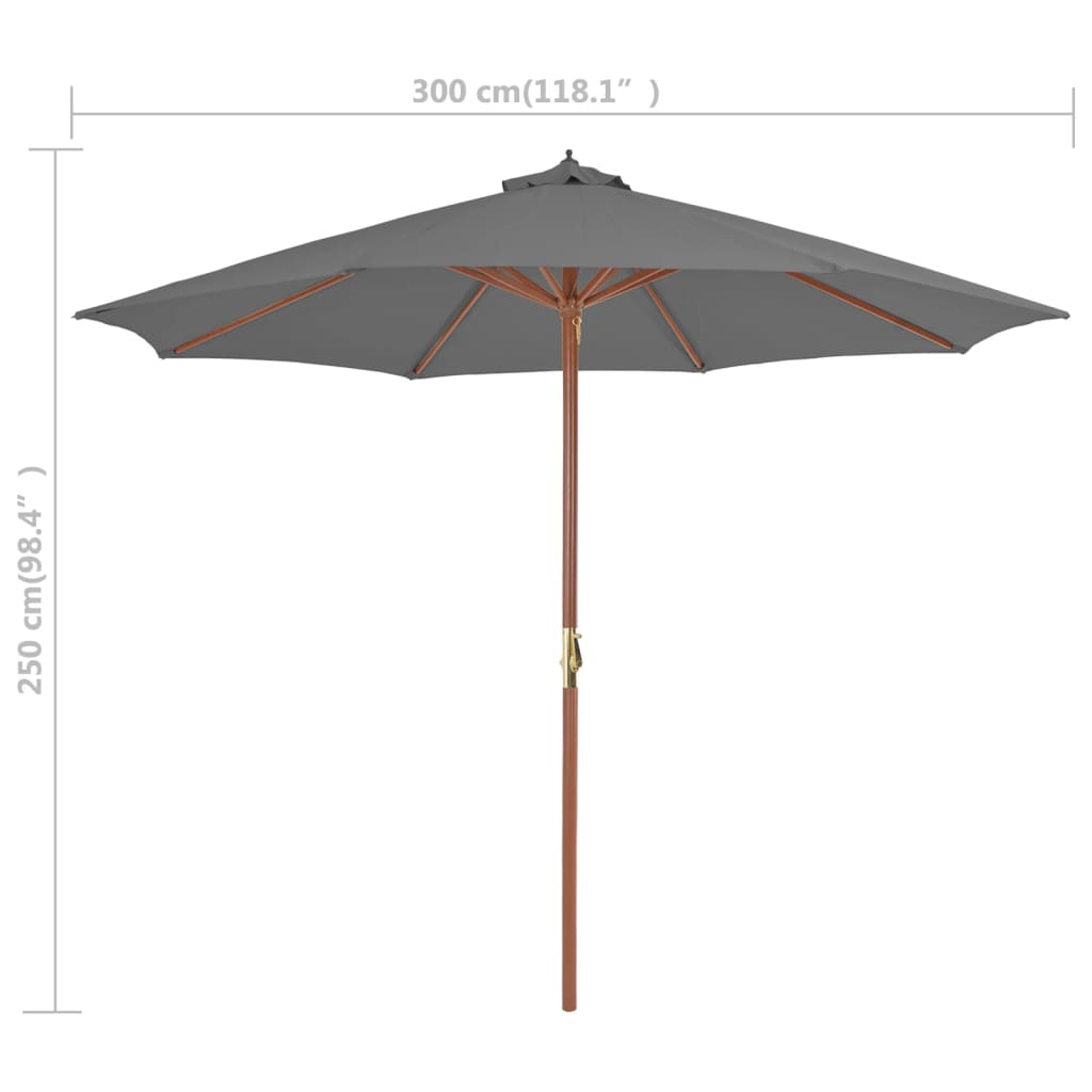 Ombrellone da Esterni con Palo in Legno 300 cm Antracite cod mxl 15639