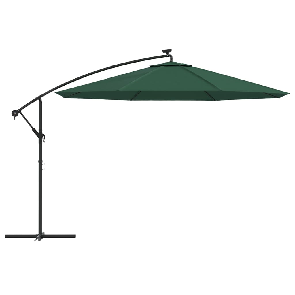 Ombrellone a Sbalzo con LED e Palo in Metallo 350 cm Verde 44524