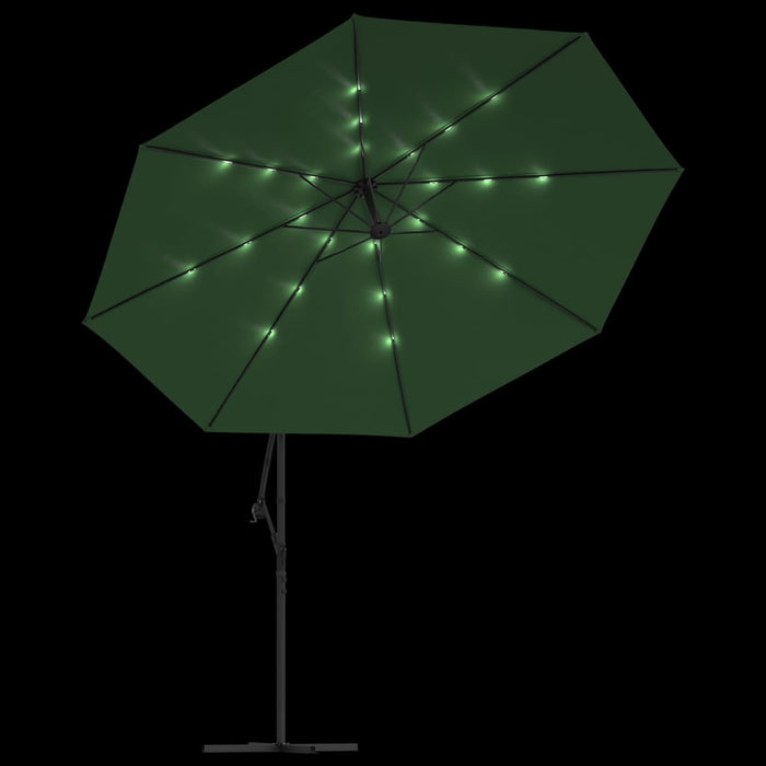 Ombrellone a Sbalzo con LED e Palo in Metallo 350 cm Verde 44524