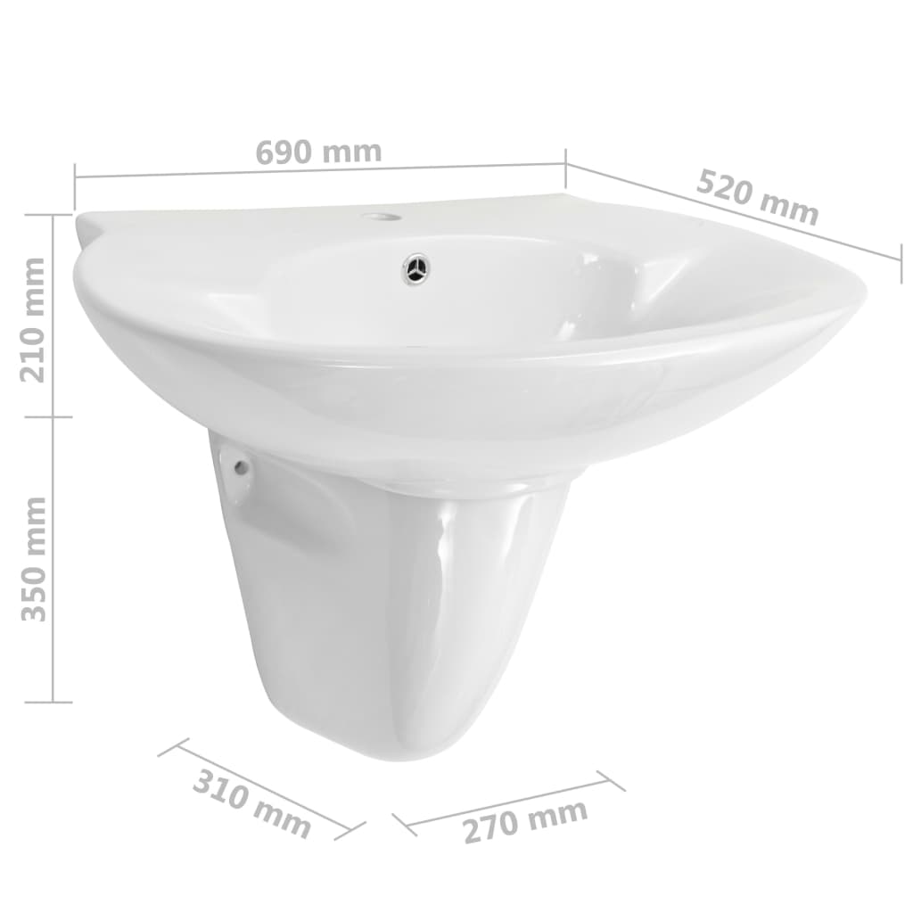 Lavabo a Parete in Ceramica Bianco 690x520x210 mm 143009