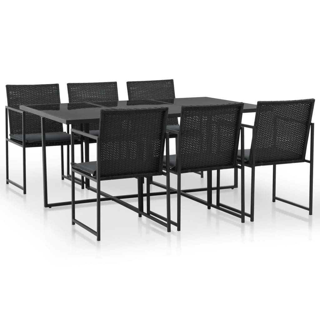 Set da Pranzo da Giardino 7 pz con Cuscini in Polyrattan Nero  cod mxl 41733