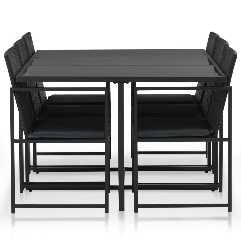 Set da Pranzo da Giardino 7 pz con Cuscini in Polyrattan Nero  cod mxl 41733