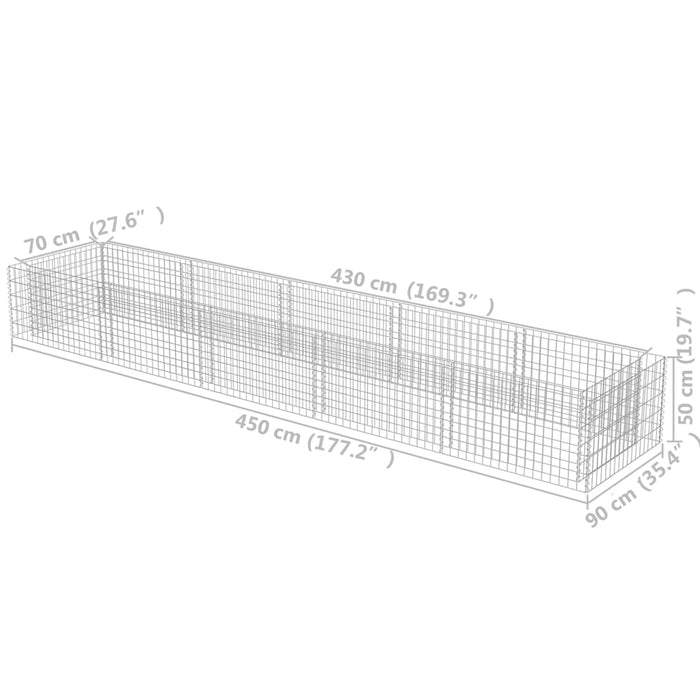 Gabbione Letto Rialzato in Acciaio Zincato 450x90x50 cm cod mxl 67257