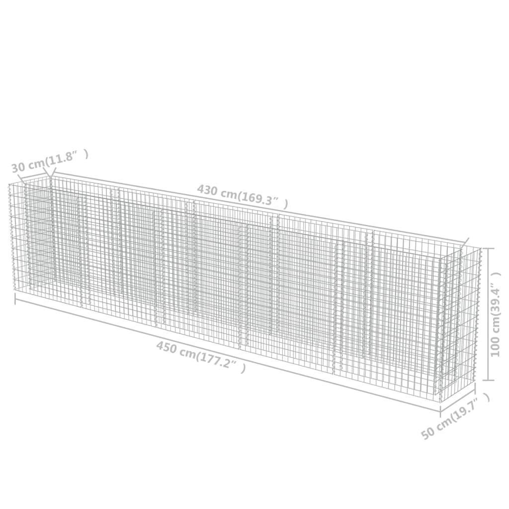 Gabbione Letto Rialzato in Acciaio Zincato 450x50x100 cm cod mxl 66961