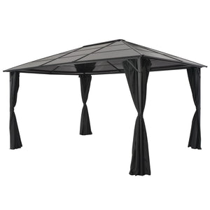 Gazebo con Tende in Alluminio 4x3x2,6 m Nero