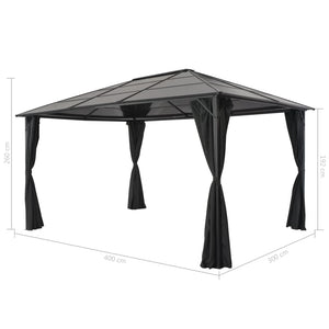 Gazebo con Tende in Alluminio 4x3x2,6 m Nero