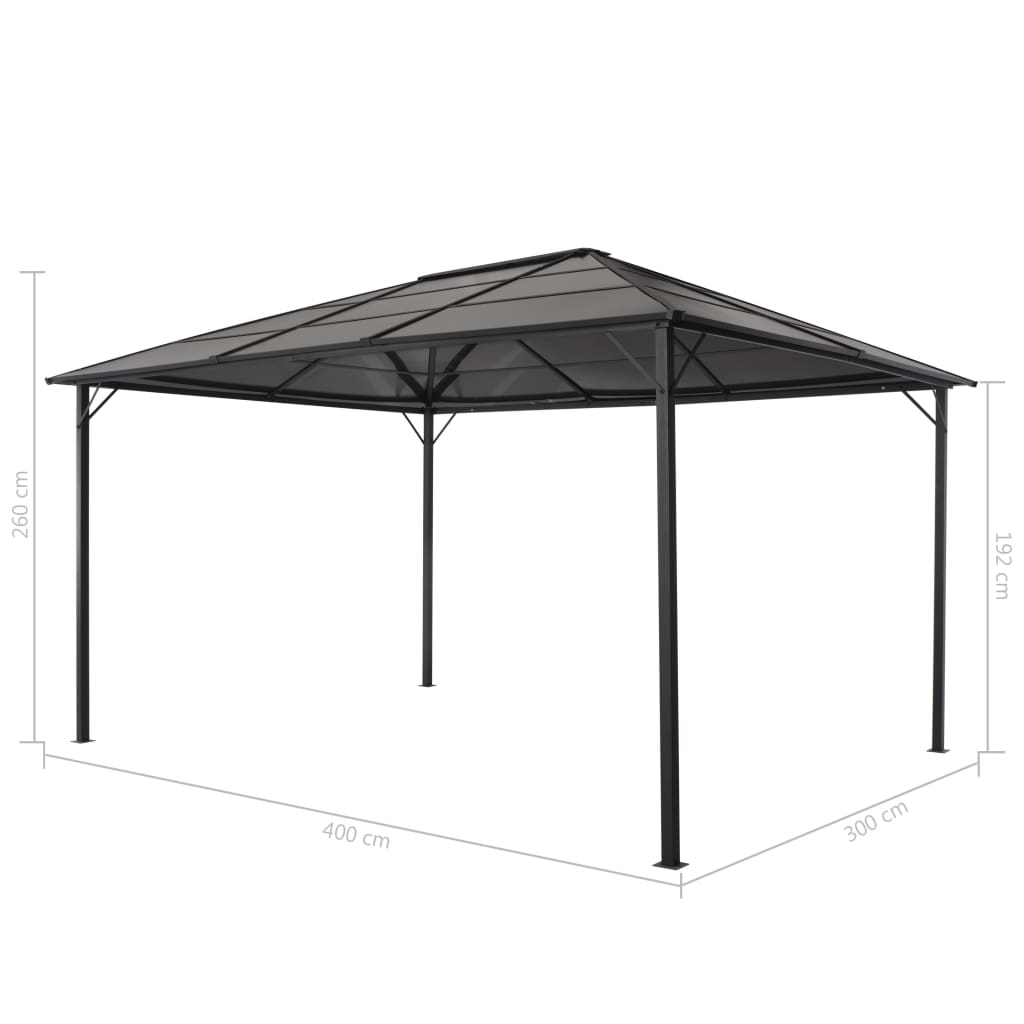 Gazebo con Tetto in Alluminio 4x3x2,6 m Nero