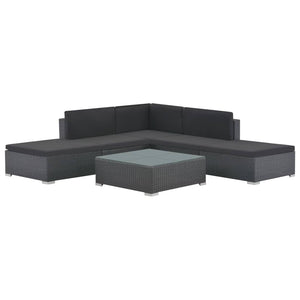 Set Divani da Giardino 6 pz con Cuscini in Polyrattan Nero 44595