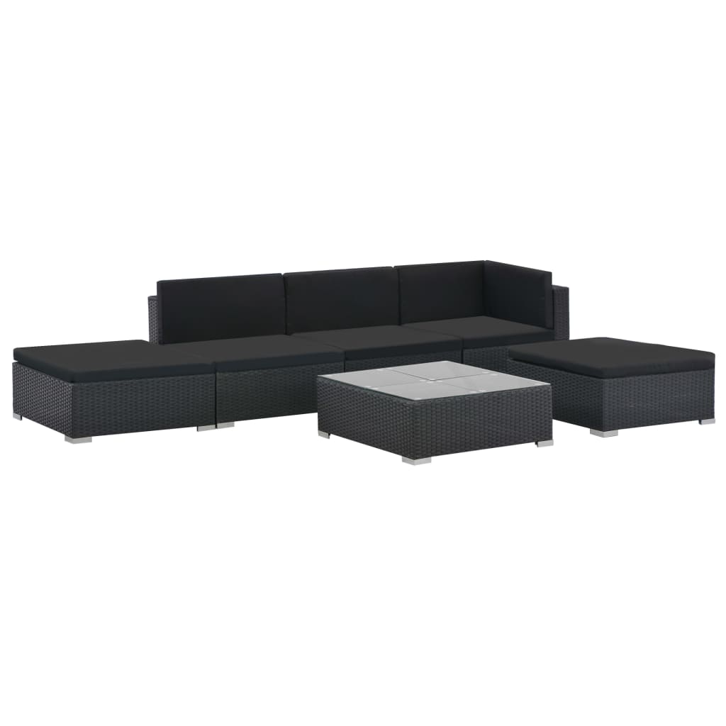 Set Divani da Giardino 6 pz con Cuscini in Polyrattan Nero 44595