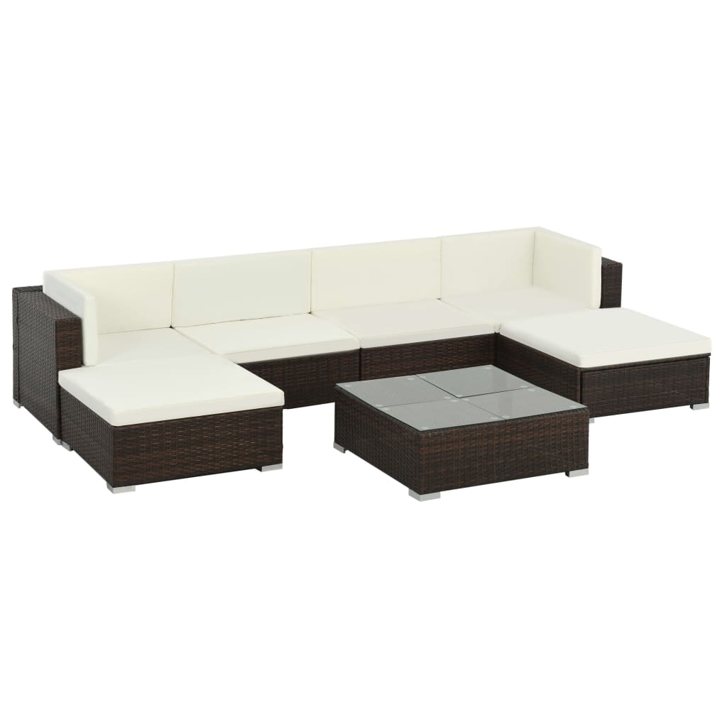 Set Divani da Giardino 7 pz con Cuscini in Polyrattan Marrone cod mxl 35370