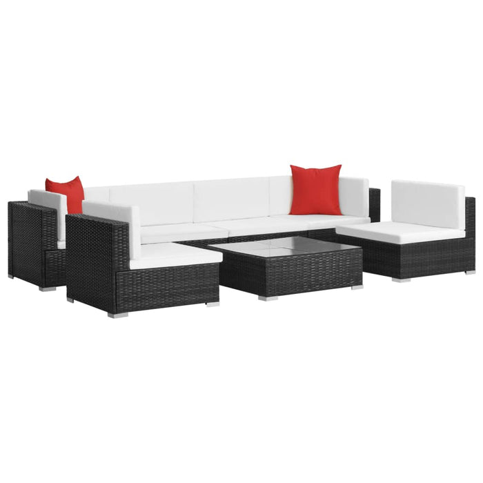 Set Divani da Giardino 7 pz con Cuscini in Polyrattan Nero 44599