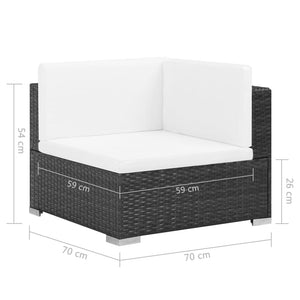 Set Divani da Giardino 7 pz con Cuscini in Polyrattan Nero 44599