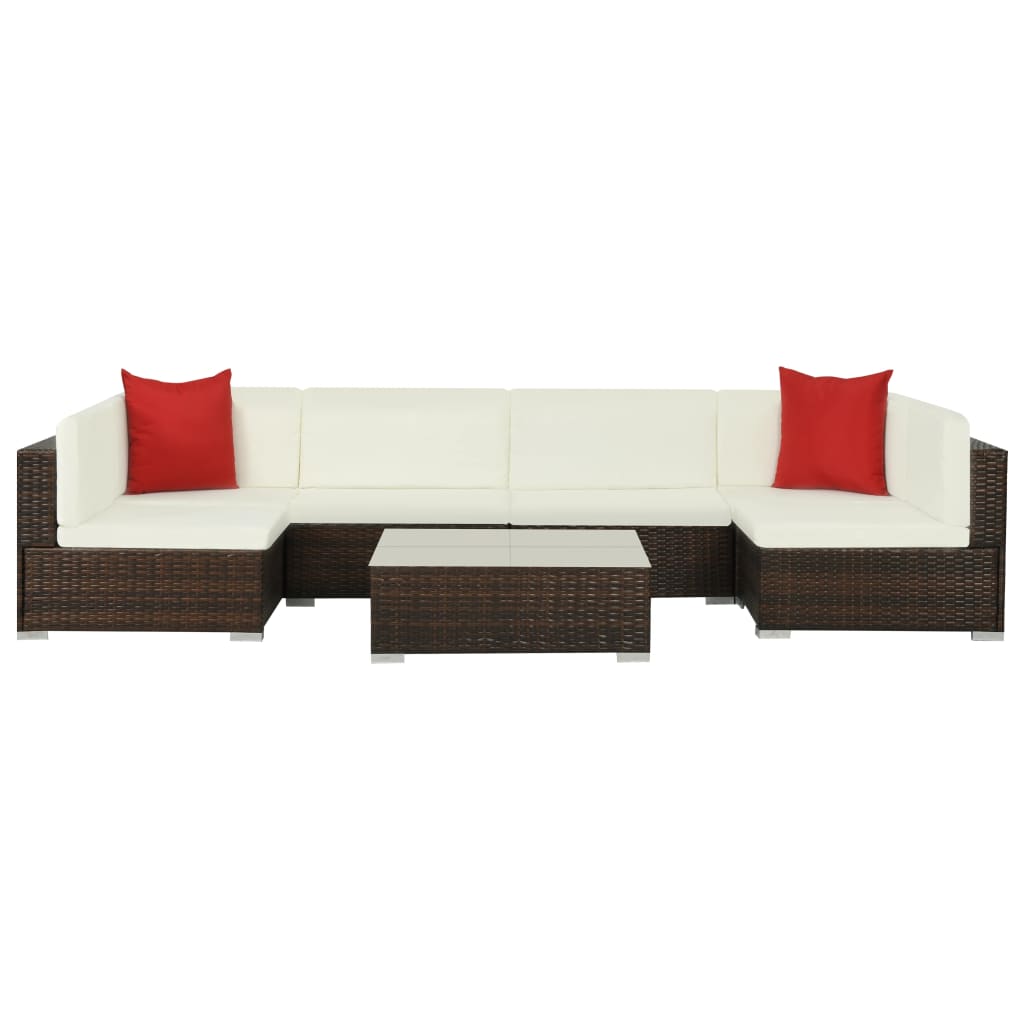 Set Divani da Giardino 7 pz con Cuscini in Polyrattan Marrone cod mxl 35366